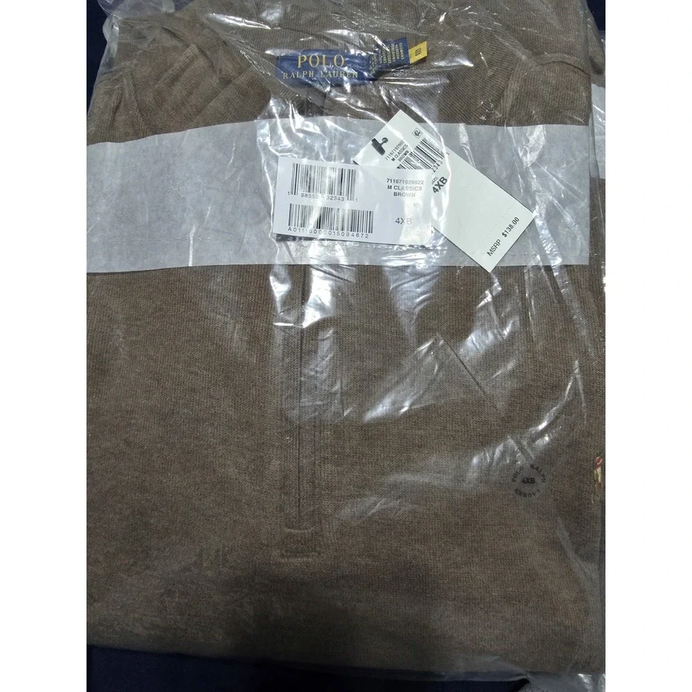 Polo Ralph Lauren Mock Knit Pullover Brown 1/4 Zip Estate Rib Men's Size 4XB NWT